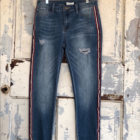 white stripe denim jeans